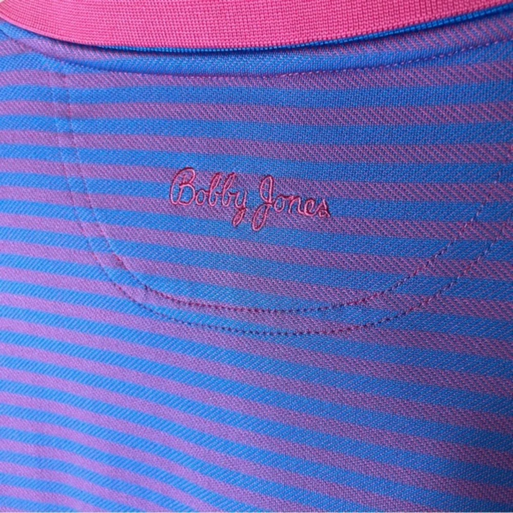 Bobby Jones X-H2O Golf Polo Short Sleeve Pink‎ Blue Striped Size Medium - Picture 4 of 7